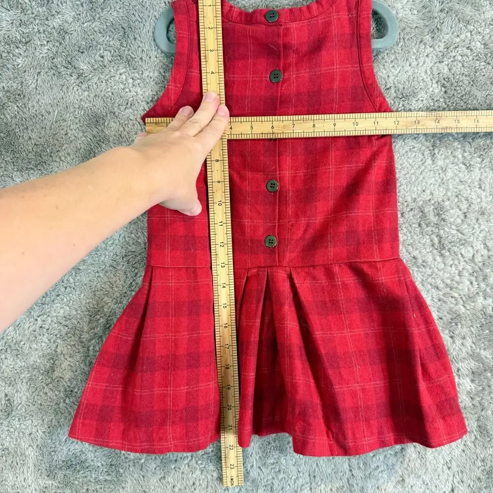 Jacadi Wool Blend Red Plaid Pleated Dress Jumper 4 4T Holiday Uniform Christmas